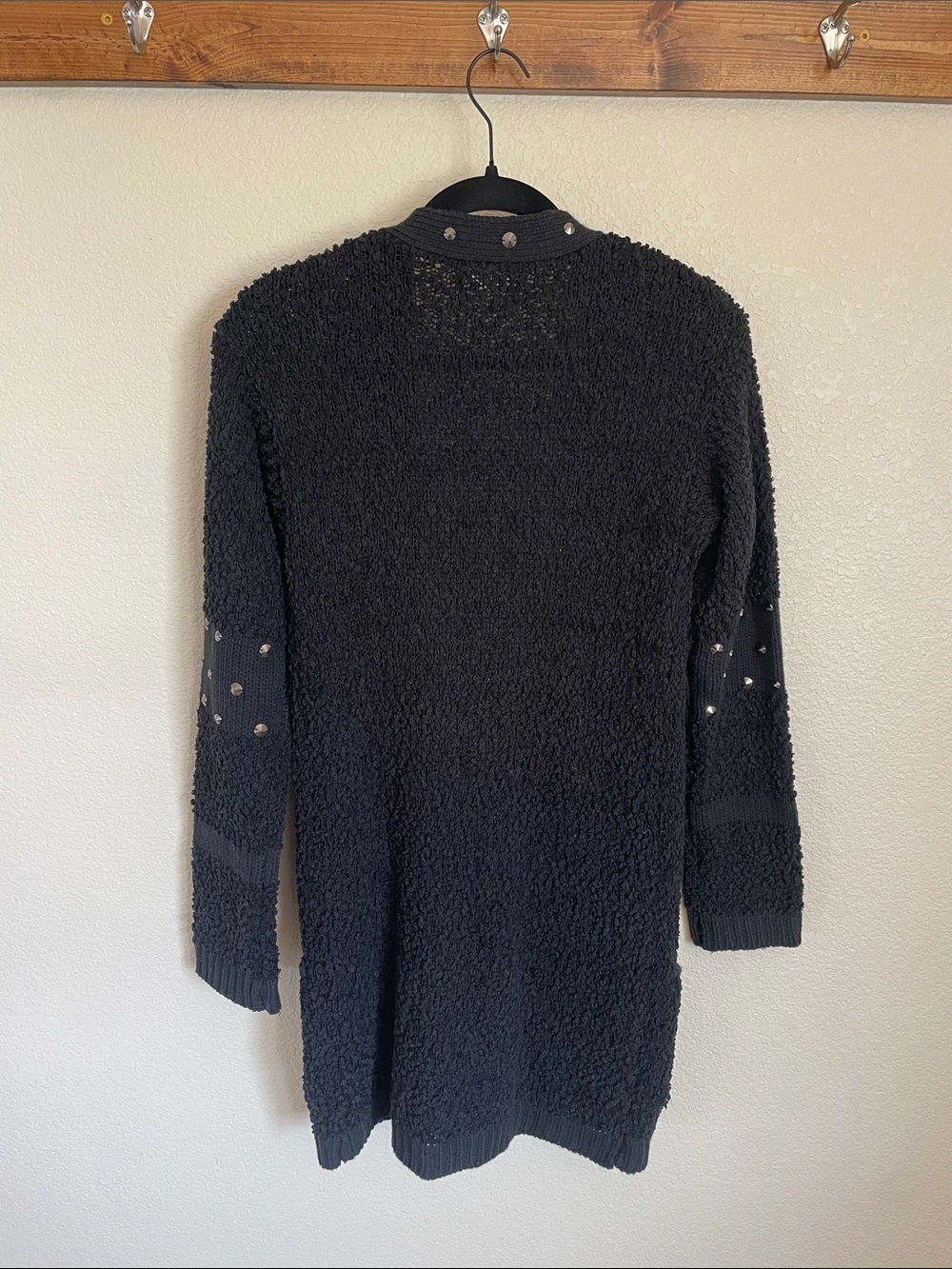 Foxiedox Black Studded Bouclé Open Cardigan Sweater M Goth Grunge Cozy Longline - Picture 8 of 10